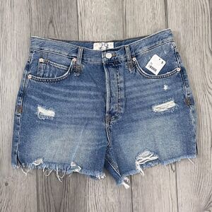 Free People Women Size 29 Makai Distressed Denim Button Fly NEW Jean Short Boho